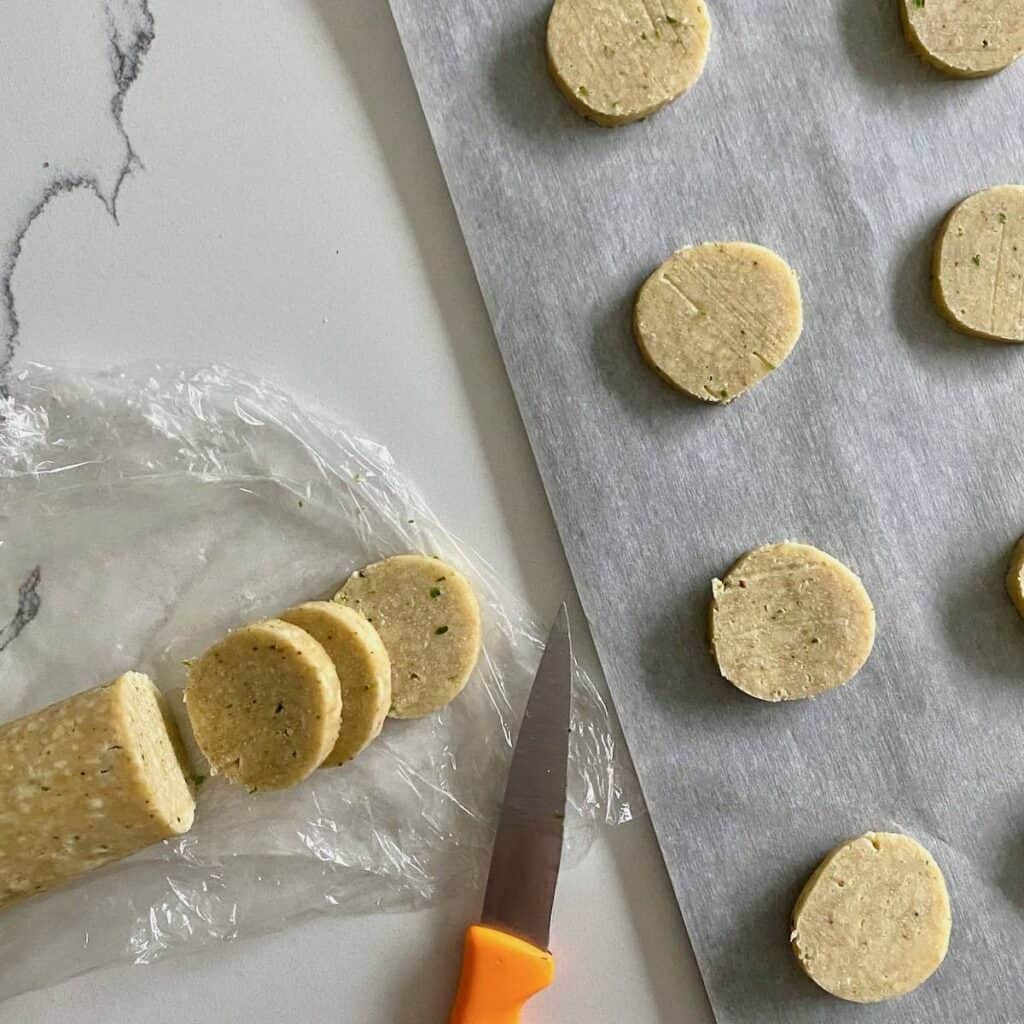 smoked cheddar crackers on baking sheet