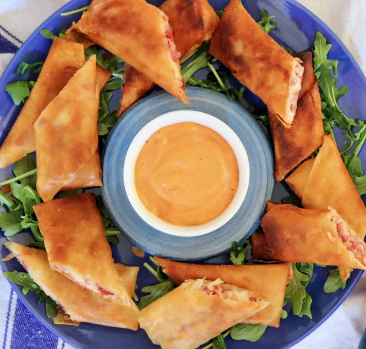 platter of reuben egg rolls