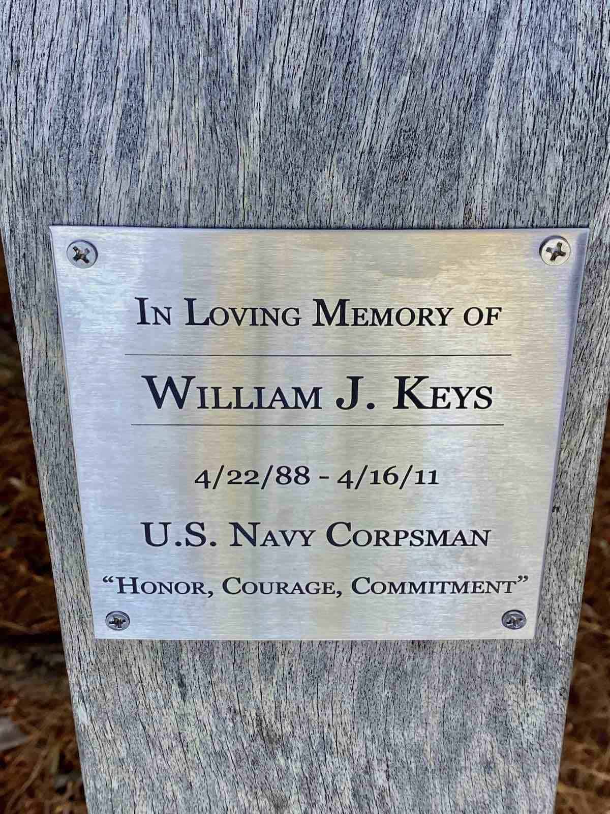 The memorial plaque in loving memory of William J. Keys.