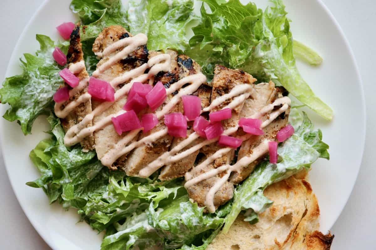 Labne grilled chicken Caesar salad.