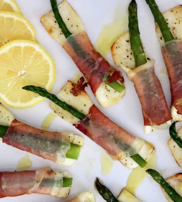 Paneer, proscuitto & asparagus tapas.
