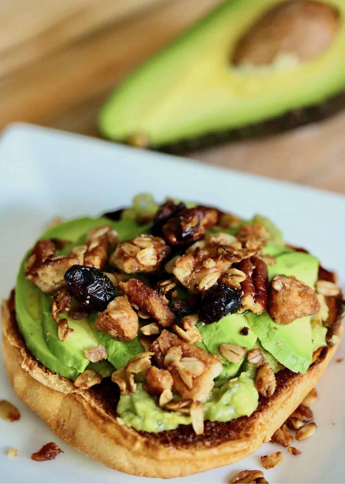 Avocado toast with pie crust granola.