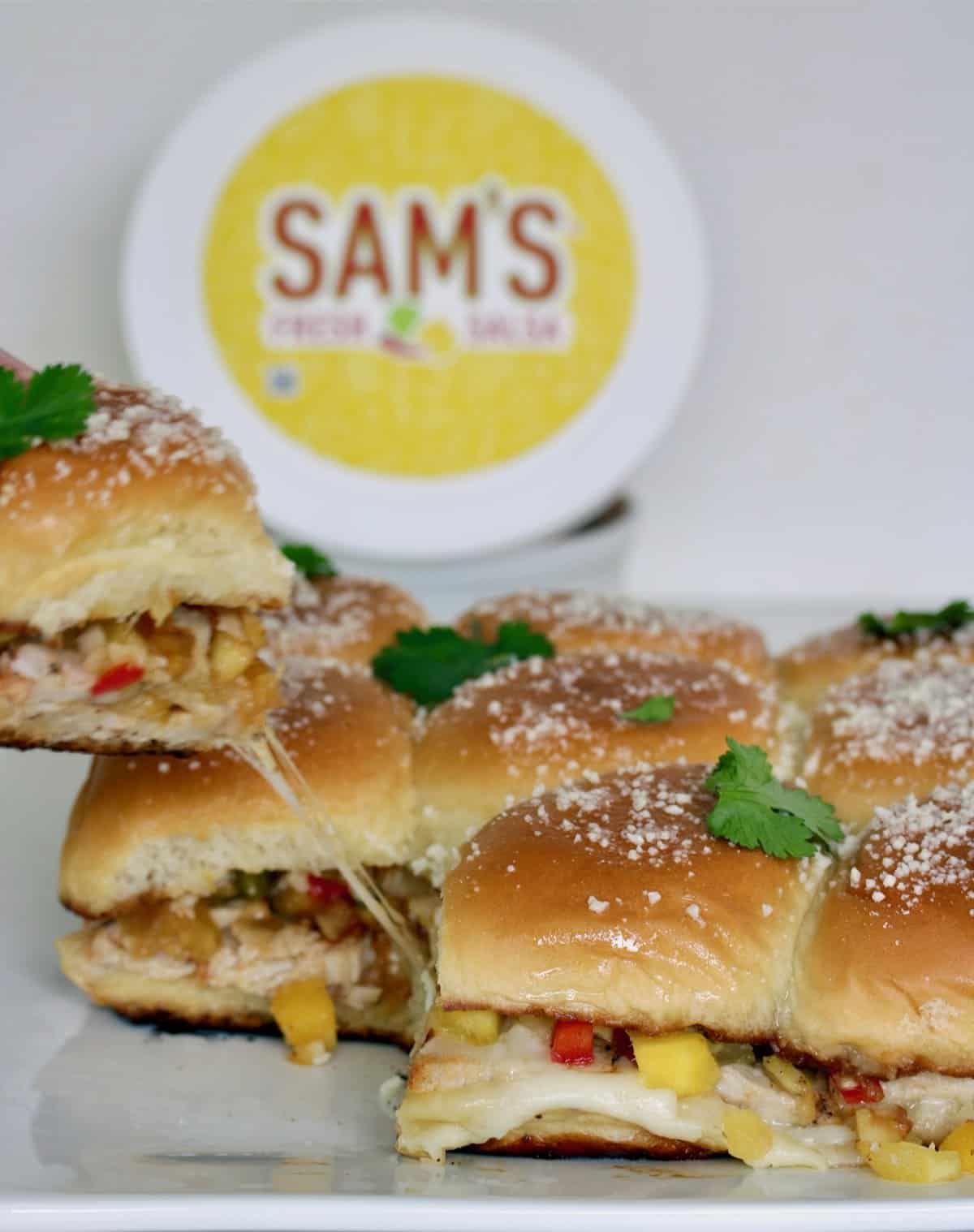 Mango pineapple pork sliders with Sam's salsa.