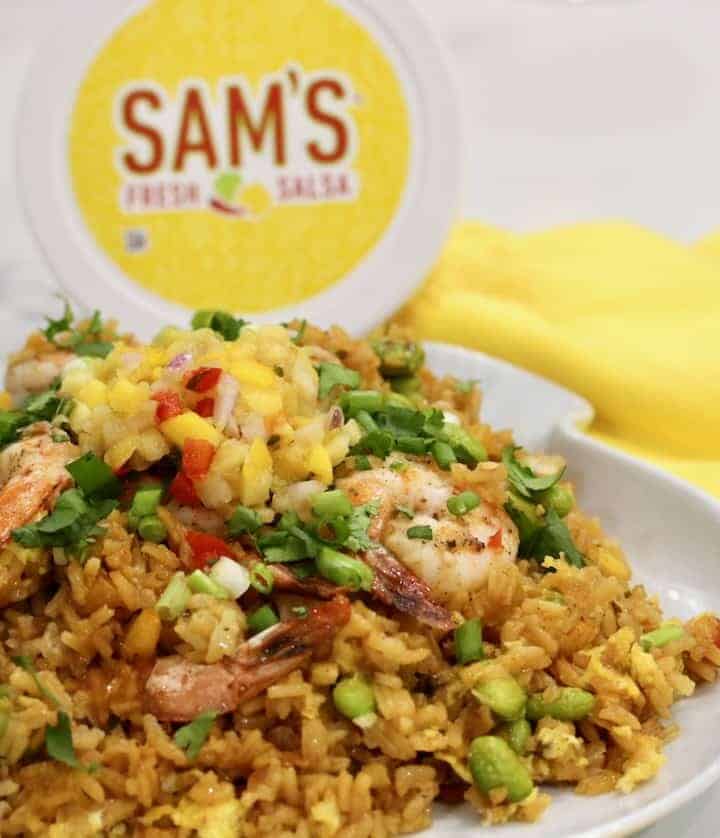 Sheet Pan Salsa Shrimp Fried Rice.