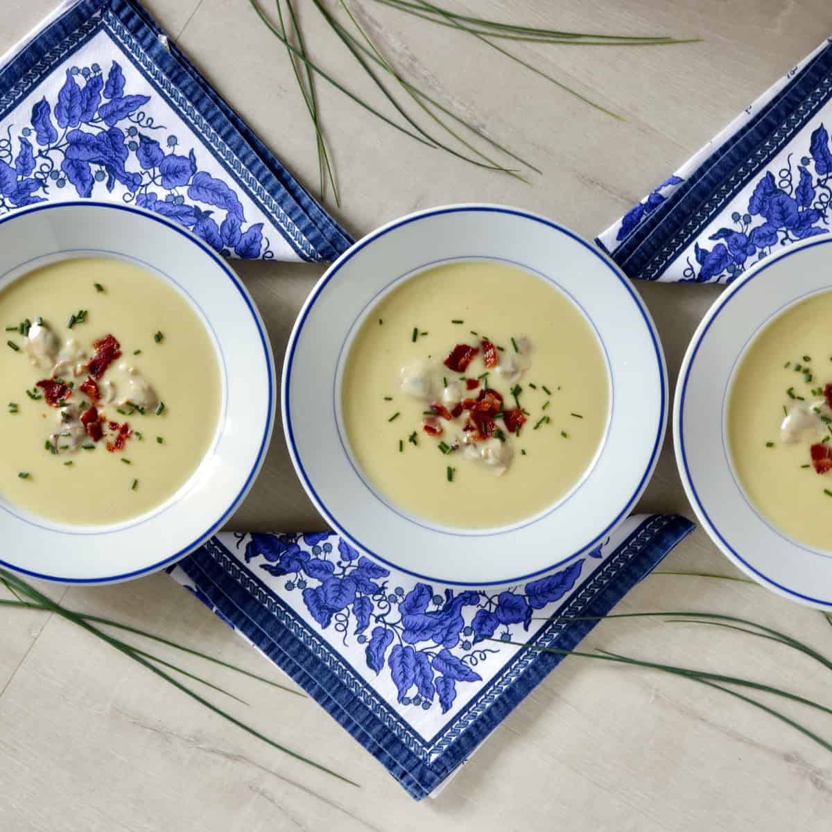 Creamy oyster potato leek soup.