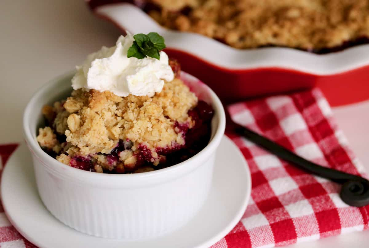 Frozen fruit oatmeal cookie crumble.