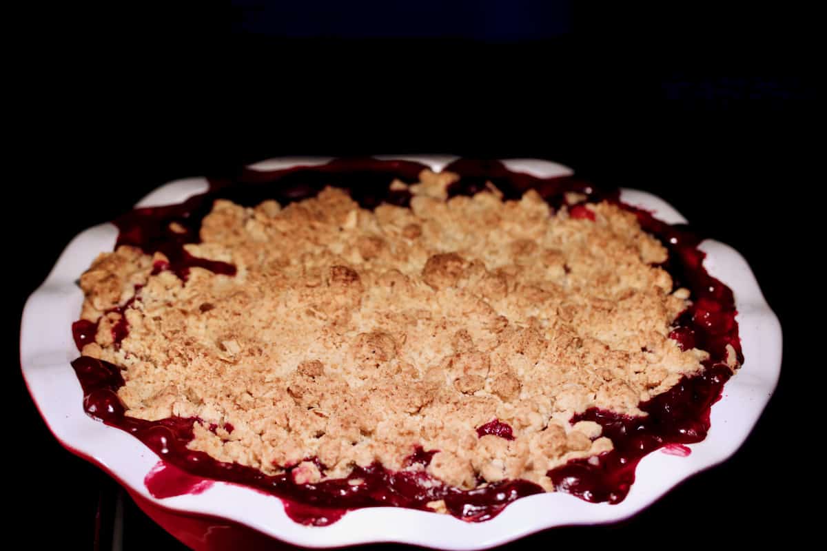 Frozen fruit oatmeal cookie crumble baked.