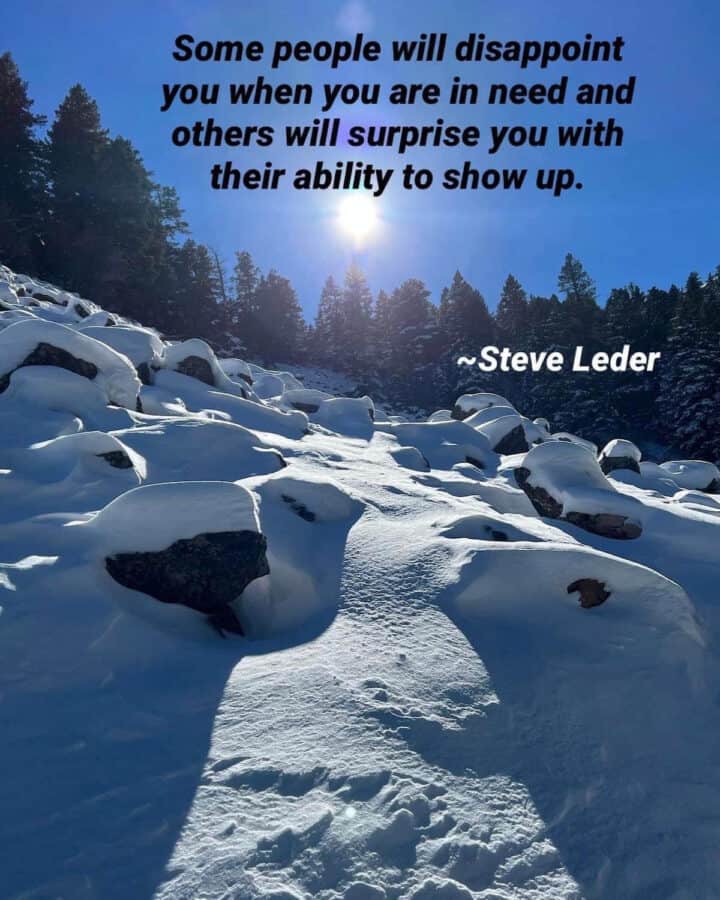 A snow scene with a Steve Leder quote.