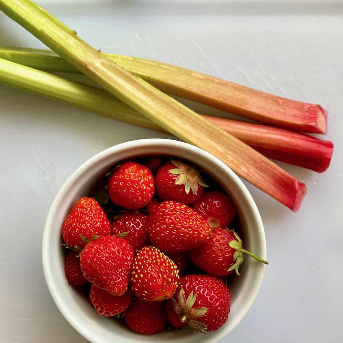 Fresh picked strawberries and rhubarb.