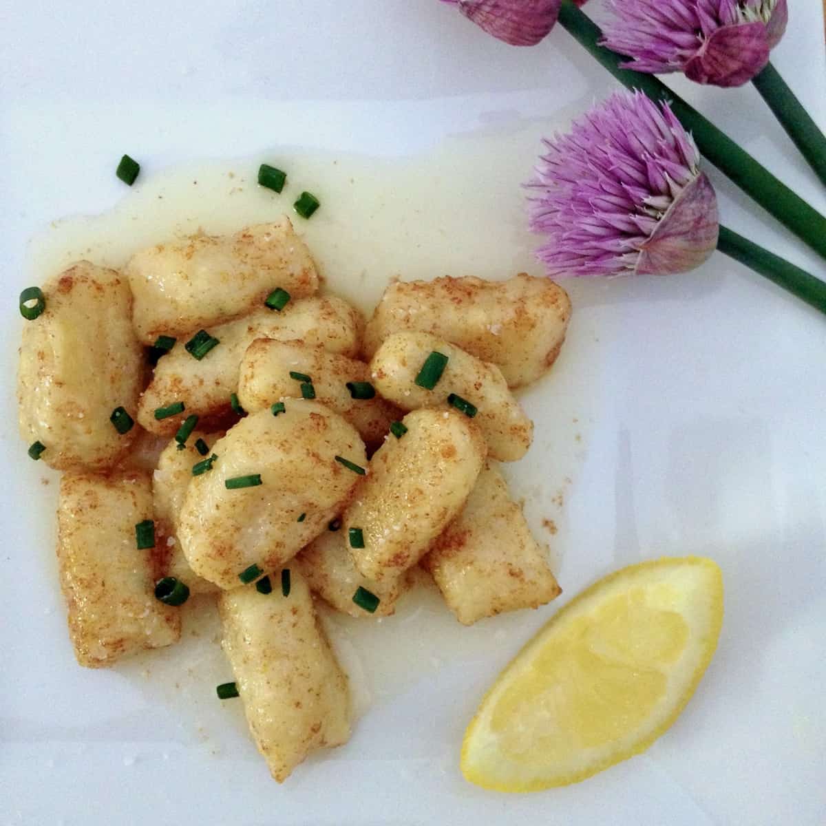 Ricotta Chive Gnocchi Recipe with brown butter and chive sauce.