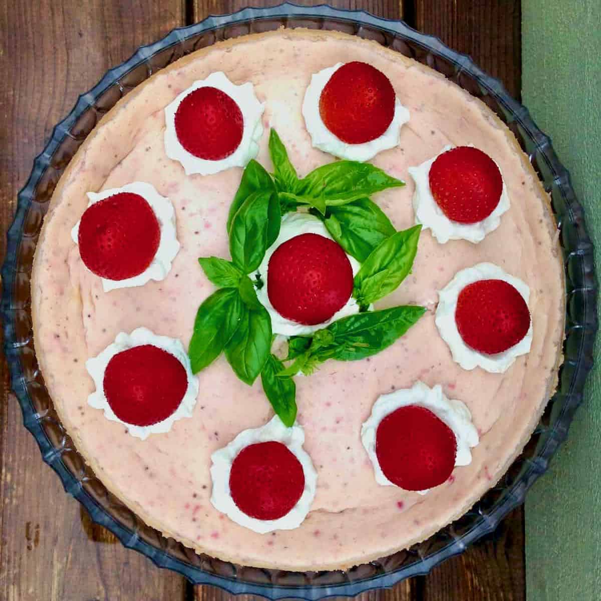 Basil Infused Strawberry Cheesecake.