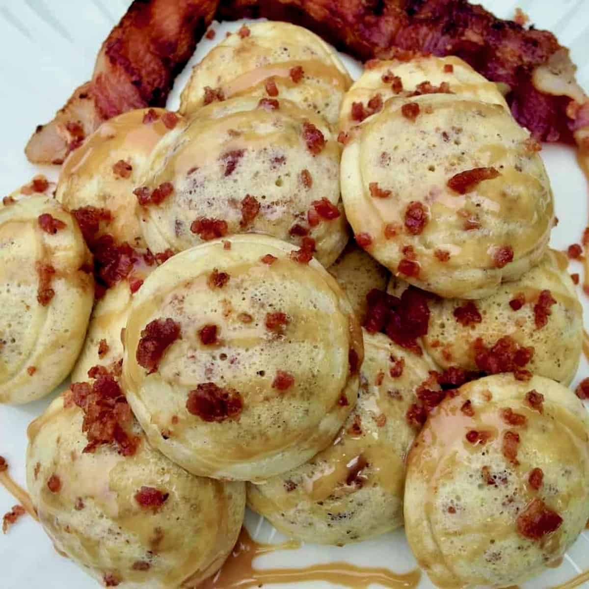 Puffy pancakes Salted Caramel-Bacon Ebelskivers.