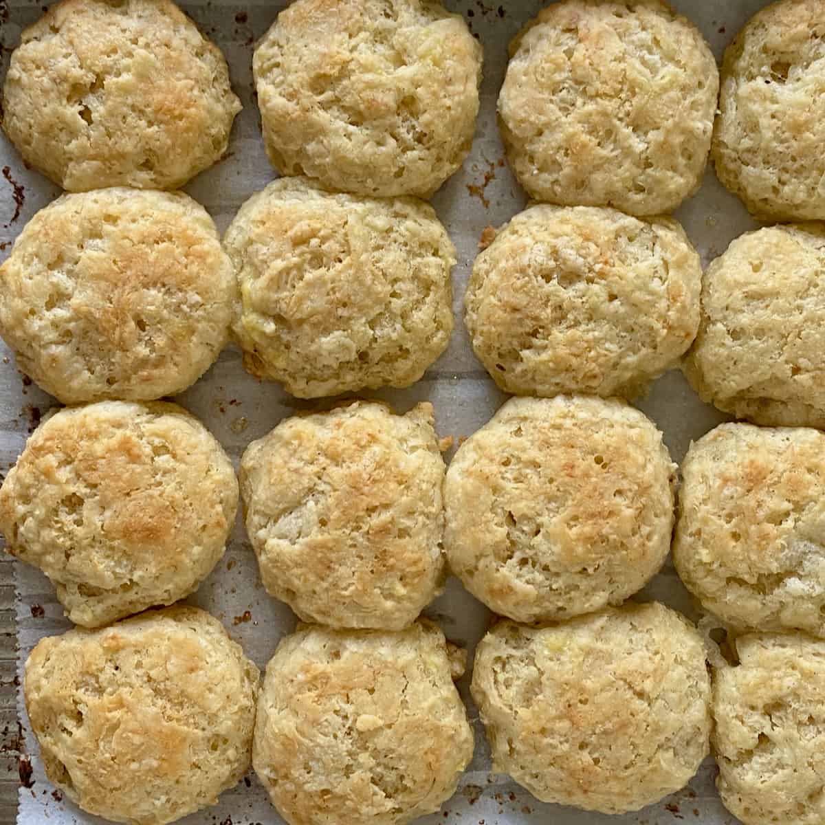 Golden brown buttermilk banana biscuits.