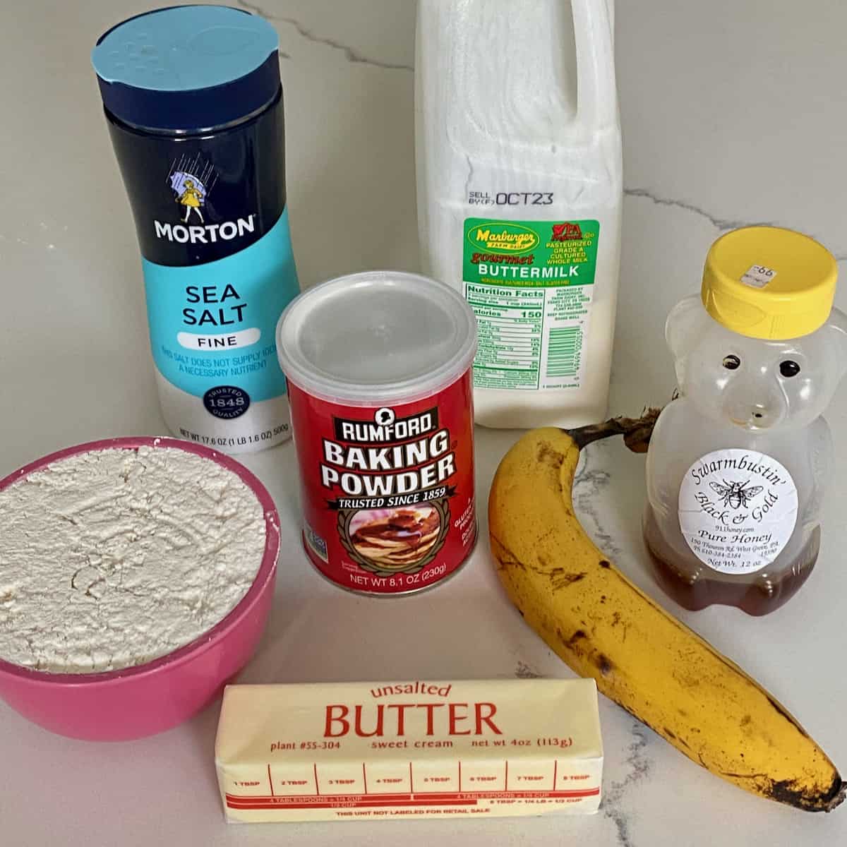 Ingredients for buttermilk banana biscuits.