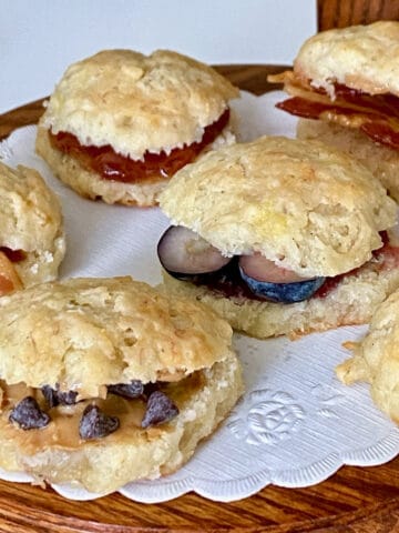 Tea party biscuits with a variety of fillings.