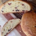 Sliced smokehouse cranberry cheese bread.
