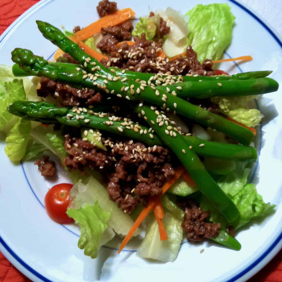 Steamed asparagus salad.