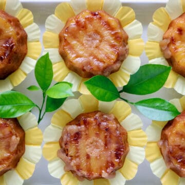 Mini pineapple upside down cakes.