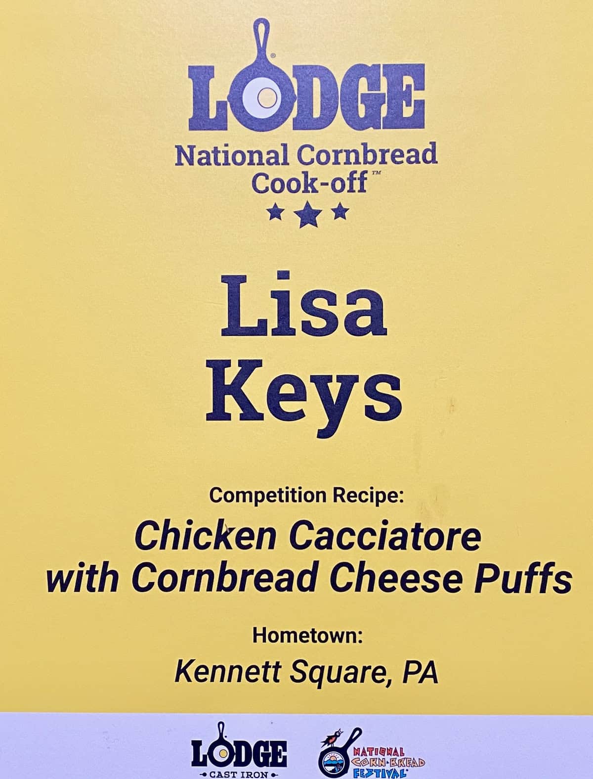 Lodge National Cornbread Cookoff signage.