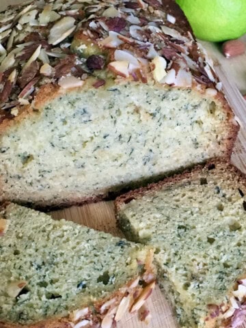 Lime twist banana bread with almonds sliced.