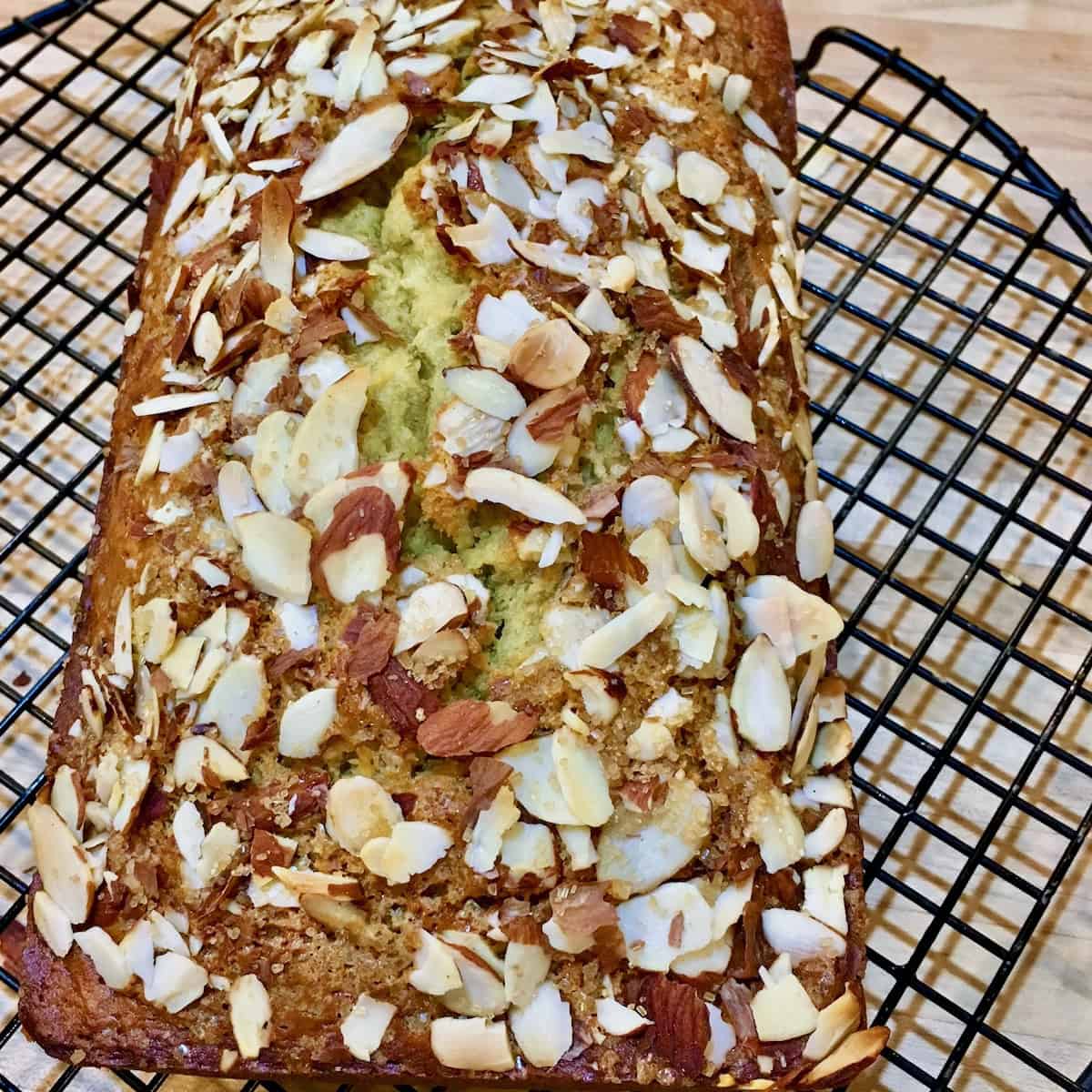 Lime twist banana bread with almonds.