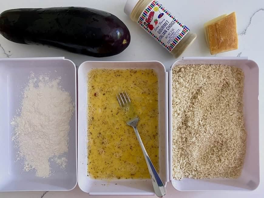 Authentic crispy eggplant parmesan ingredients.