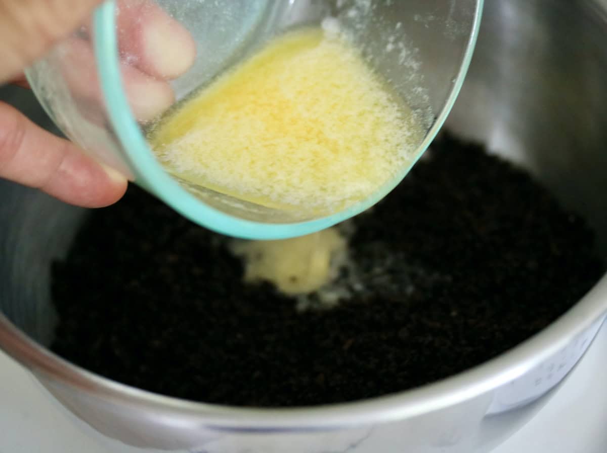 Oreo cookie crumbs and melted butter.