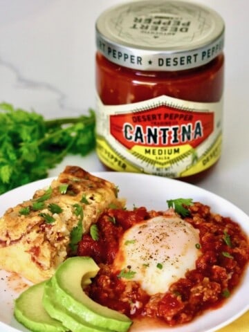 Mexican eggs in purgatory with Desert Pepper Salsa.