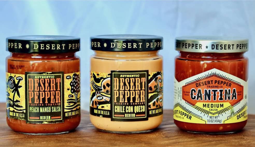 Jars of Desert Pepper salsa and queso.