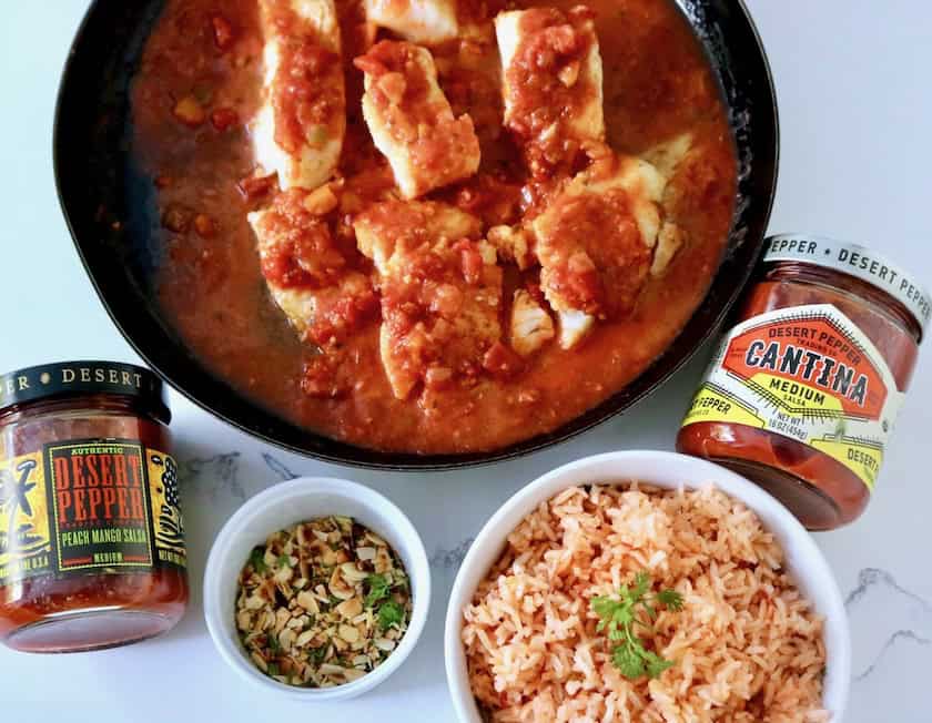 Easy salsa cod dinner with rice.