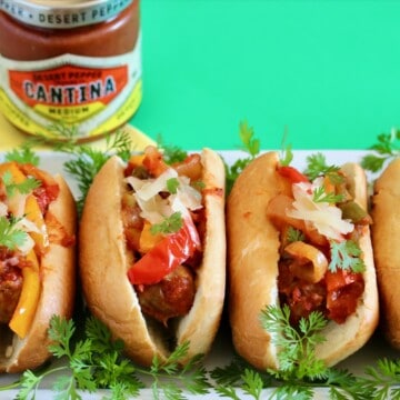 Oven baked sausage and peppers sandwiches.