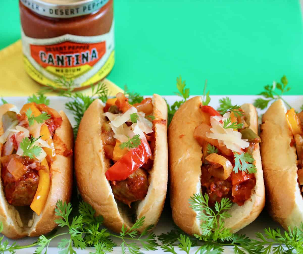 Oven baked sausage and peppers sandwiches.