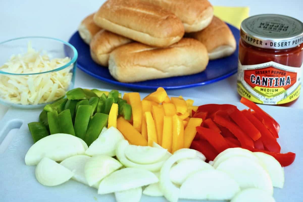 Ingredients for oven baked sausage and peppers.