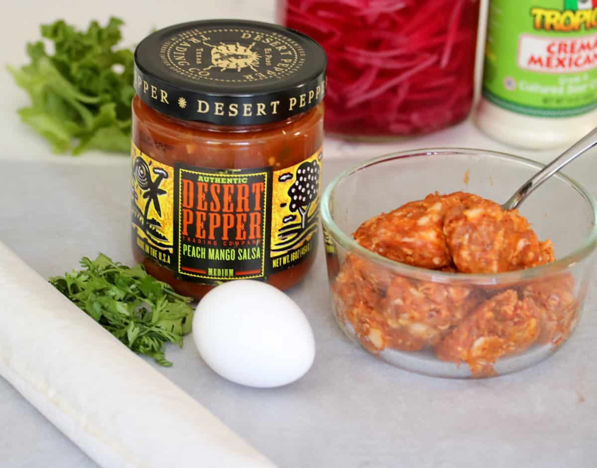 Puff pastry taco ingredients.
