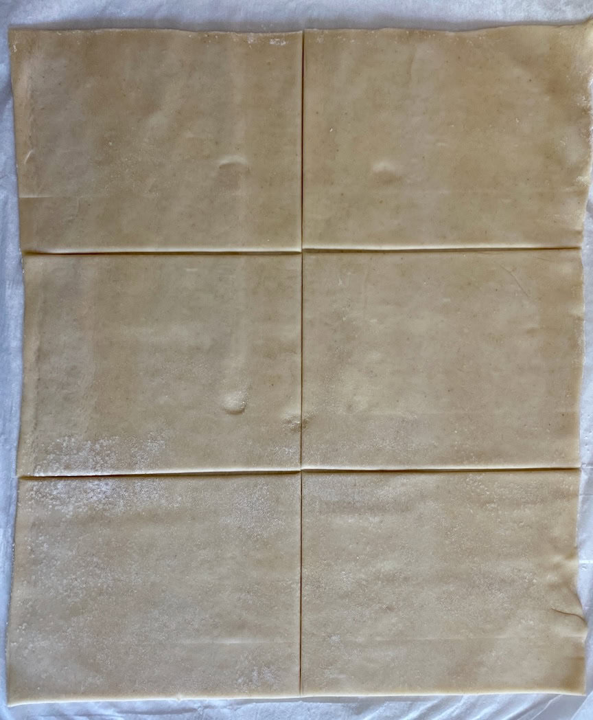 Puff pastry rectangles.