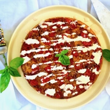 Tomato pie with queso cream.