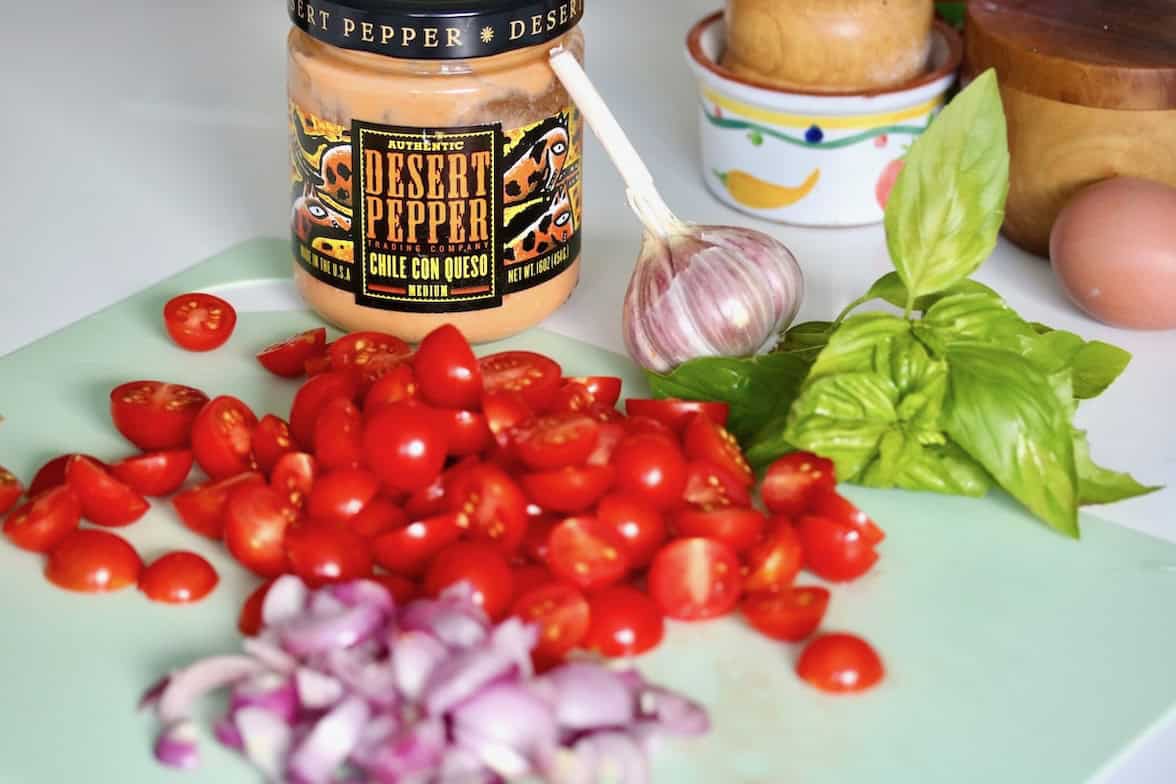 Garden fresh tomato pie ingredients.