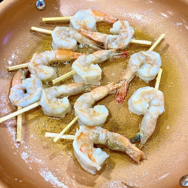Shrimp prep for chowder.