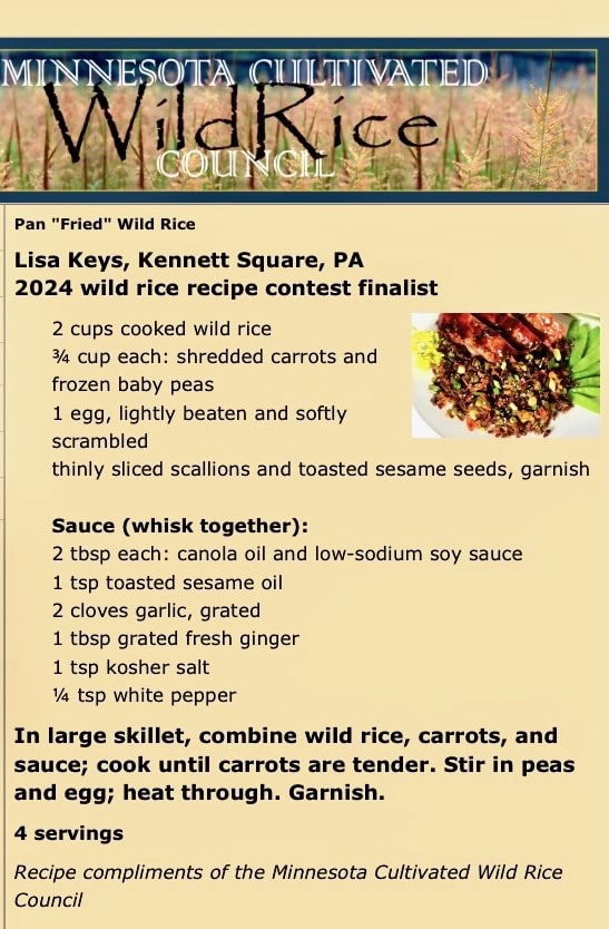 Pan fried wild rice recipe card.