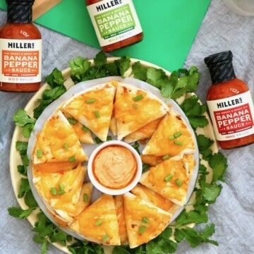 The best game day appetizer chicken quesadilla ring.