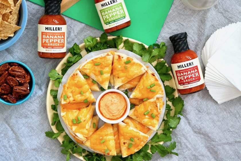 The best game day appetizer chicken quesadilla ring.