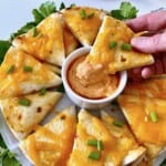 The best game day appetizer chicken quesadilla dipped.
