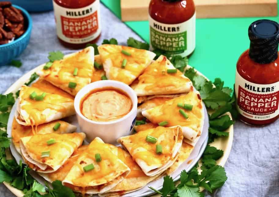 The best game day appetizer chicken quesadillas.