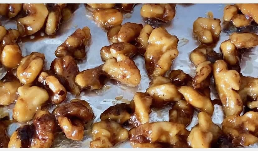 Miso glazed walnuts.