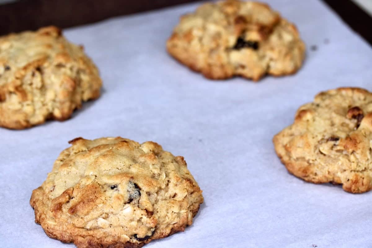 Levain oatmeal raisin cookies with miso glazed walnuts.