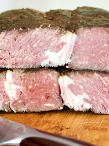 Sliced sous vide roast beef.