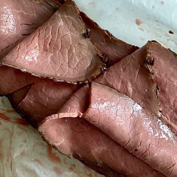 Beef slices for French dip sandwich recipe.
