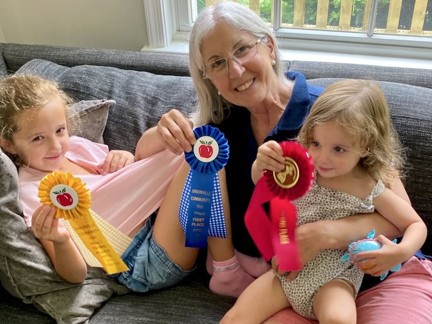 Contest winning recipes ribbons with my grandkids.