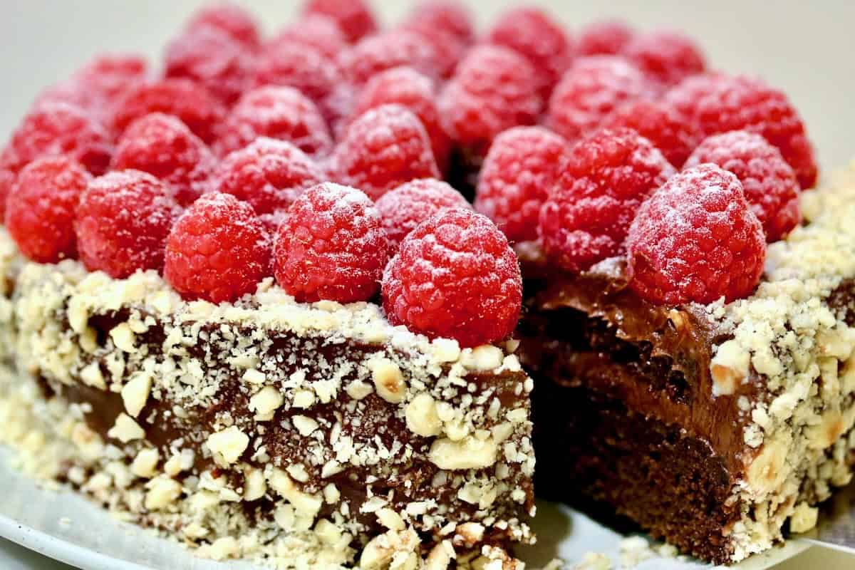 Sous vide chocolate cake with nutella and raspberries.