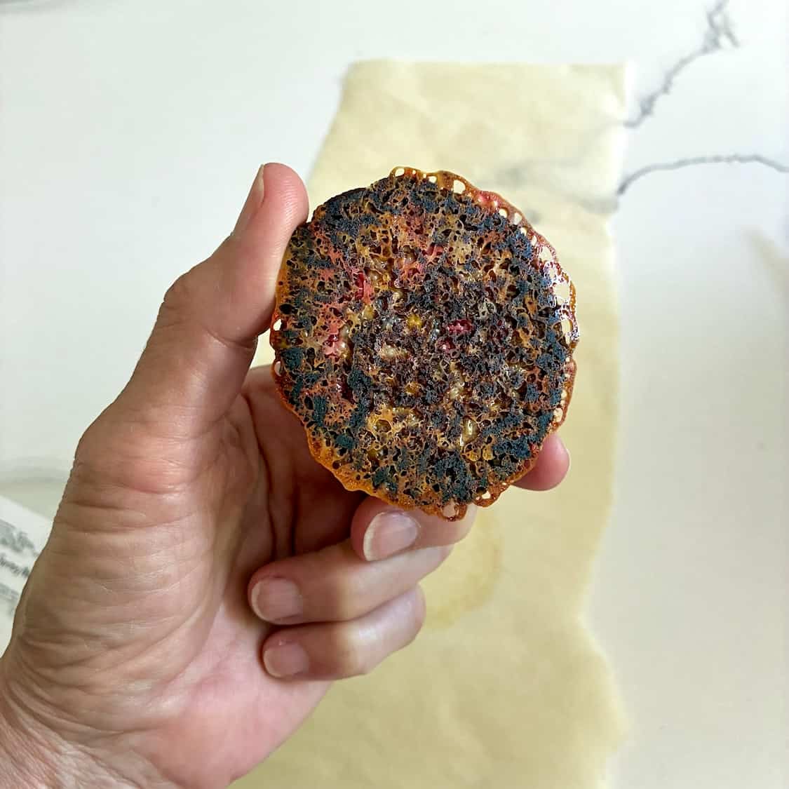 Burned cookie bottom.